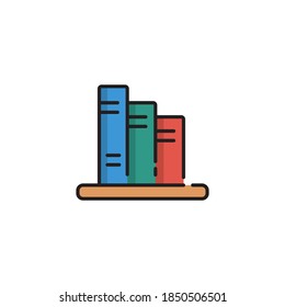 Book library icon, color, line, outline vector sign, linear style pictogram isolated on white. Symbol, logo illustration. Editable stroke. Pixel perfect