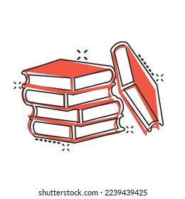 Book library icon in comic style. Encyclopedia cartoon vector illustration on white isolated background. Dictionary splash effect sign business concept.