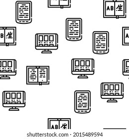 Book Library Shop Vector Seamless Pattern Thin Line Illustration