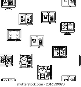 Book Library Shop Vector Seamless Pattern Thin Line Illustration