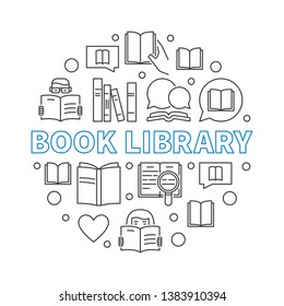 Book Library vector concept round illustration in thin line style
