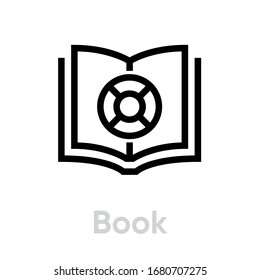 Book lifebuoy help icon. Editable line vector. Open tome symbol and round service logo. Single pictogram.