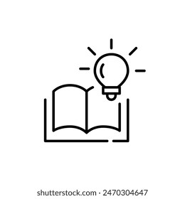 Book and light bulb. Enlightenment and creativity, idea generation through academic studies. Pixel perfect, editable stroke vector icon