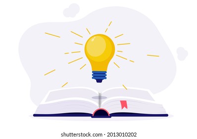 Book with light bulb - Getting new ideas from reading book. Vector illustration