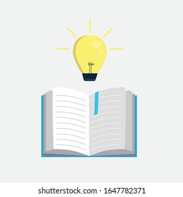 
Book with a light bulb. Globe on the table vector. Flat design