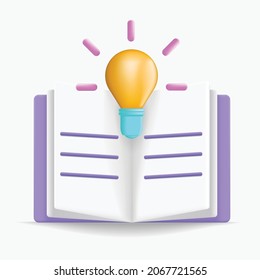 Book and light bulb icon 3d vector illustration design.