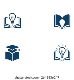 Book and light bulb icons isolated on white background