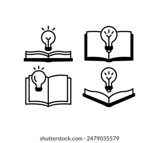 book with light bulb icons symbol vector design black white color flat illustration collection set