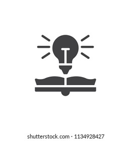 Book with light bulb vector icon. filled flat sign for mobile concept and web design. Idea lamp and book simple solid icon. Symbol, logo illustration. Pixel perfect vector graphics