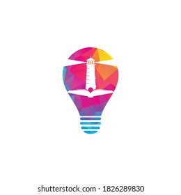 Book and Light House bulb shape concept Logo design template. Book lighthouse icon