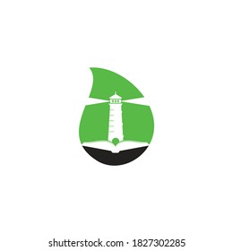 Book and Light House drop shape concept Logo design template. Book lighthouse icon