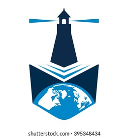 Book, Light House And Earth Logo