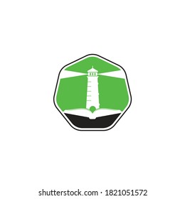 Plantilla de diseño del logotipo del libro y de la casa luminosa. Icono del faro del libro