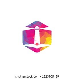 Plantilla de diseño del logotipo del libro y de la casa luminosa. Icono del faro del libro