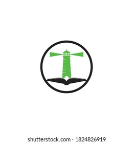 Book and Light House Logo design template. Book lighthouse icon