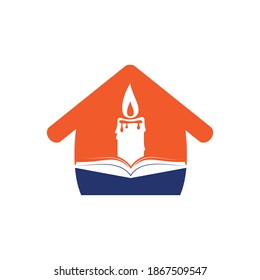 Book light vector logo design. Book and Candle vector logo design template.