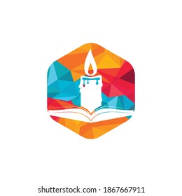 Diseño del logotipo del vector de luz del libro. Plantilla de diseño del logotipo de vectores de libros y velas.