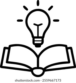 Book and lightbulb icons symbolizing knowledge and innovation concept as A vector image featuring a book and a lightbulb representing the fusion of knowledge and innovation in business decision making