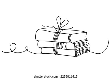 Arte de línea de libros. Libros como regalo. Pila de libros. El concepto de literatura, estudio, conocimiento. Estilo minimalista de dibujo de contorno. Perfecto para imprimir. Ilustración vectorial de un doodle de línea continua