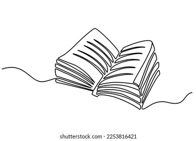 Book line art. Educational supplies back to school. Contour Drawing Minimalist Style. Perfect for printing. One continuous line art doodle vector illustration isolated on the white background. 