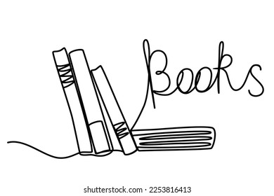 Arte de la línea del libro. Pila de libros. El concepto de literatura, estudio, conocimiento. Estilo minimalista de dibujo de contorno. Perfecto para imprimir. Ilustración vectorial de un doodle de línea continua aislado