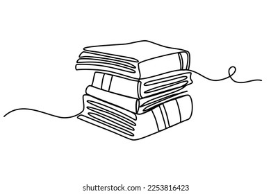 Book line art. A stack of books. The concept of literature, study, knowledge. Contour Drawing Minimalist Style. Perfect for printing. One continuous line art doodle vector illustration isolated