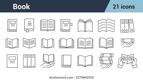 Book Line Editable Icons set. Includes  Education, seminar, online learning, webinar Literature, publishing house, library pictograms,  Reading festival, club logos. Writing and More.