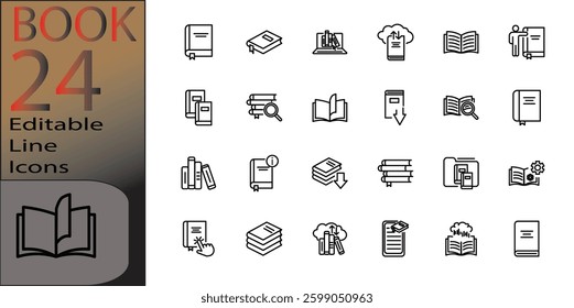 book Line Editable Icons set