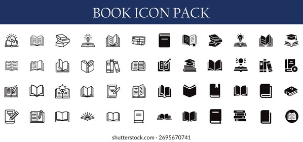 Línea de libro y relleno de diseño de paquete de iconos