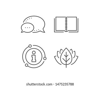 Book line icon. Chat bubble, info sign elements. Education symbol. Instruction or E-learning sign. Linear book outline icon. Information bubble. Vector