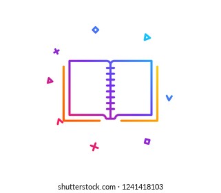 Book line icon. Education symbol. Instruction or E-learning sign. Gradient line button. Book icon design. Colorful geometric shapes. Vector