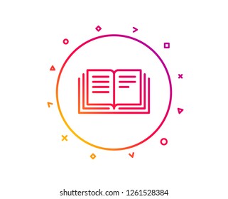 Book line icon. Education symbol. Instruction or E-learning sign. Gradient pattern line button. Education icon design. Geometric shapes. Vector
