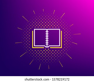 Book line icon. Halftone pattern. Education symbol. Instruction or E-learning sign. Gradient background. Book line icon. Yellow halftone pattern. Vector