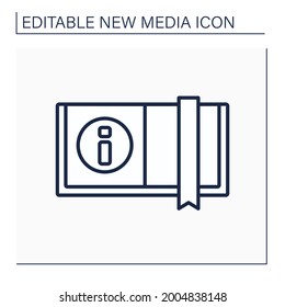 Icono de línea de libro. Libro abierto con marcador. Fuente de información. Hojas impresas de papel. Nuevo concepto de medios. Ilustración vectorial aislada.Icono editable