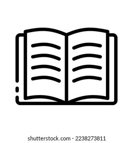 Book line icon. Printed text, student, speech bubble, table lamp, man, guy, fairy tale, legend, fiction, work, print edition. education concept. Vector black line icon on white background