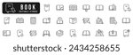 Book line icon set. Library, diary, open book, pages, bookmark, magazine, ebook etc. Editable stroke
