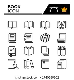 Book line icons set. Editable Stroke
