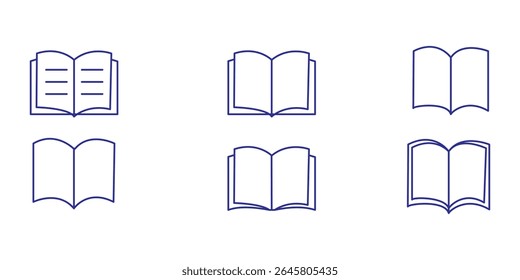 Book line icons set. Flyer leaflet, catalogue, booklet, magazine, letterhead, open book and other polygraphy vector illustration. Outline signs for print shop. Editable Stroke