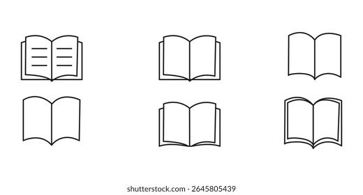 Book line icons set. Flyer leaflet, catalogue, booklet, magazine, letterhead, open book and other polygraphy vector illustration. Outline signs for print shop. Editable Stroke