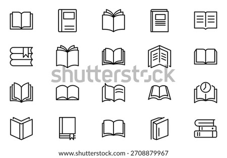 Book line icons set. Flyer leaflet, catalogue, booklet, magazine, letterhead, open book and other polygraphy vector illustration. Outline signs for print shop. Editable Stroke
