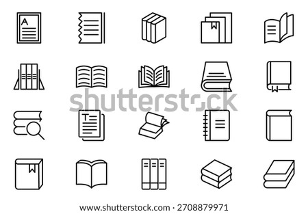 Book line icons set. Flyer leaflet, catalogue, booklet, magazine, letterhead, open book and other polygraphy vector illustration. Outline signs for print shop. Editable Stroke