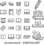 Book line icons set. Open brochure, magazine, literature, dictionary, audiobook, learning, encyclopedia education, information reference vector illustration. Outline sign for library.