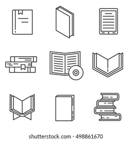 Book, line icons set. Stacks of books, symbols collection. Books in different positions,  elements. Open and closed book, vector linear illustration