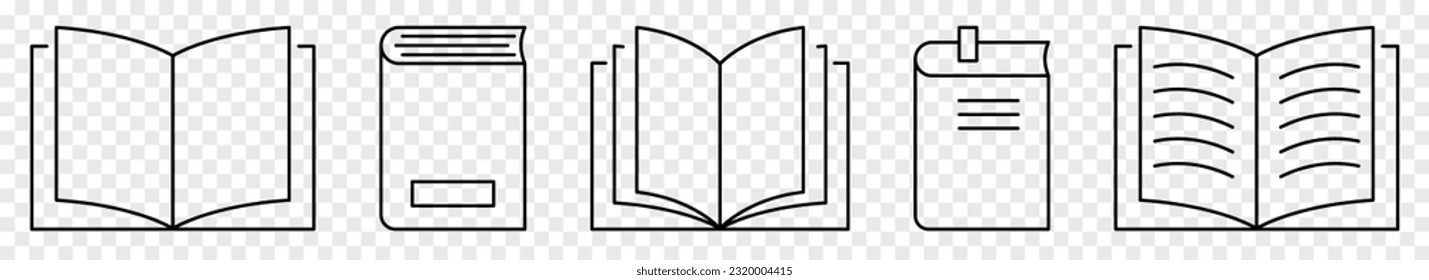 Iconos de línea de libro. Ilustración del vector aislada en fondo blanco
