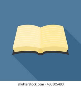 book with line inside, flat design vector with long shadow for education concept or bible icon