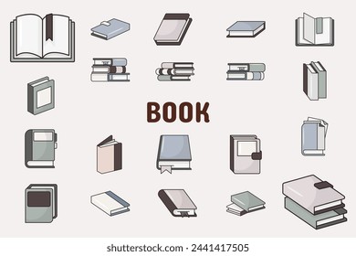 Book Lineal Color Vector Illustration Icon Sticker Set Design Materials