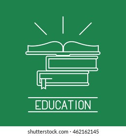 Book linear icon concept of education and back to school topic.White linear book on the green background. Best for button web page, mobile app, infographic and logotype