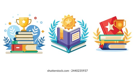 Book Literary award collection set Vector items