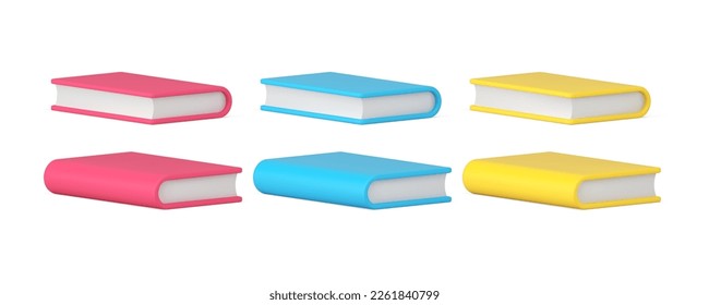 Book literature paper diary education library bookstore front back side view isometric 3d icon realistic vector illustration. Textbook academic knowledge dictionary encyclopedia novel text information