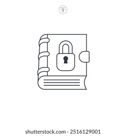 Libro con una Ilustración vectorial del símbolo del icono de la cerradura aislada en el fondo blanco